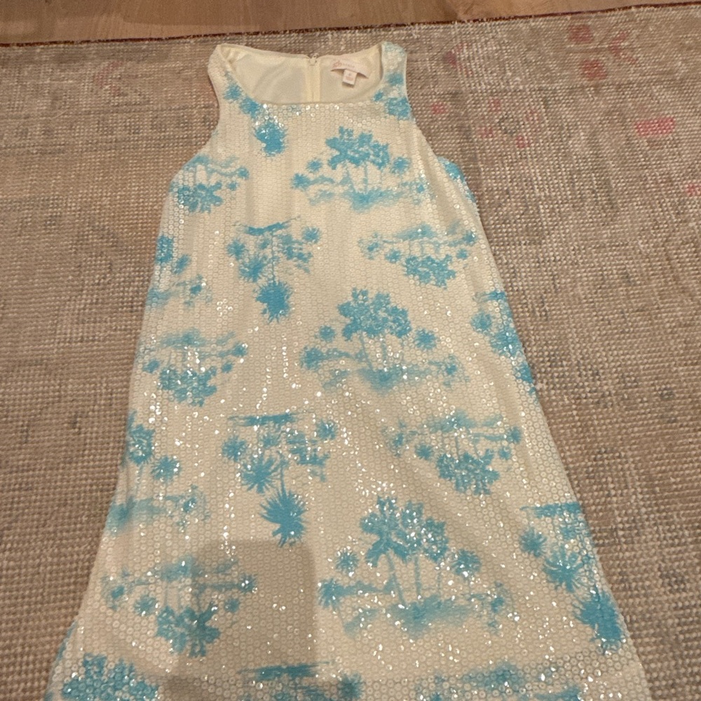 GB Girls Cream and Blue Sequin Dress